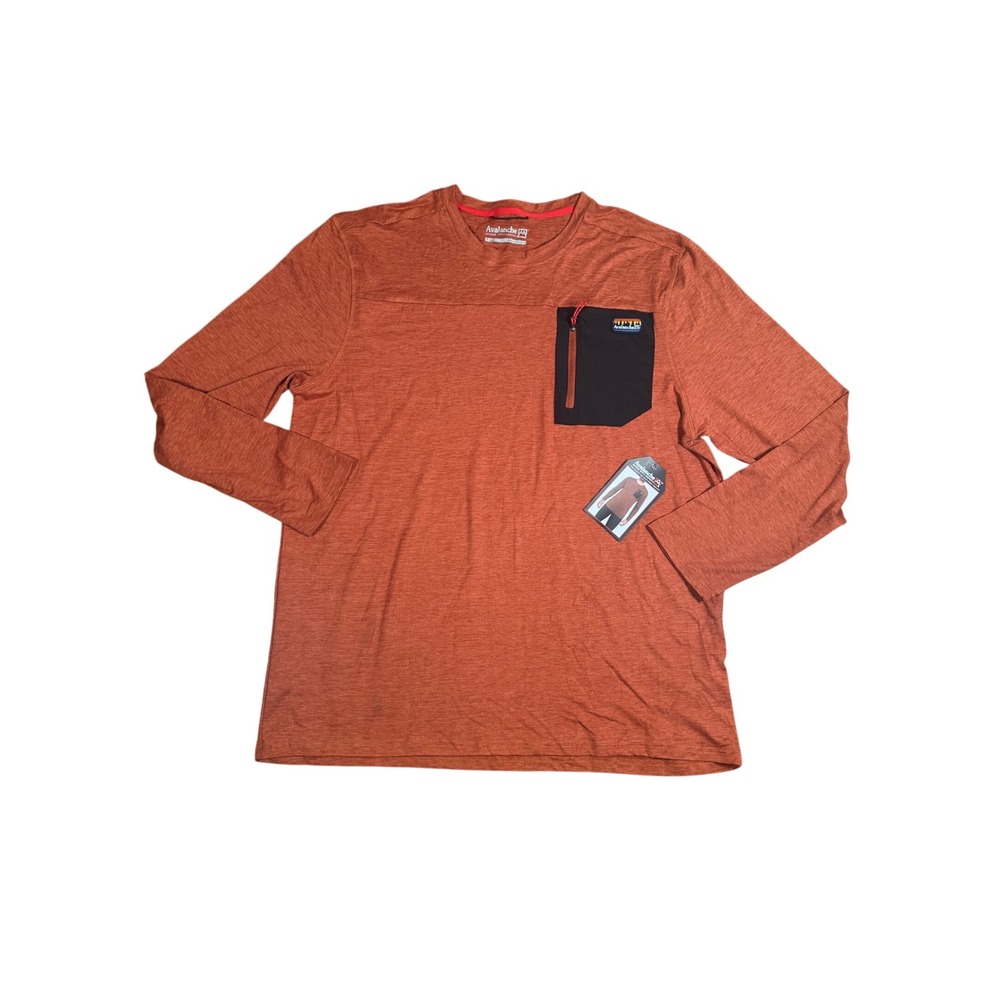 Avalanche Outdoor Supply Co Mens XL Long Sleeve Tee Rust Orange Zipper Pocket